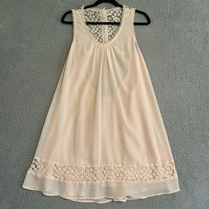 Double Zero Womens Large Peach Open Back Slip Dress Floral Embroidery Lined